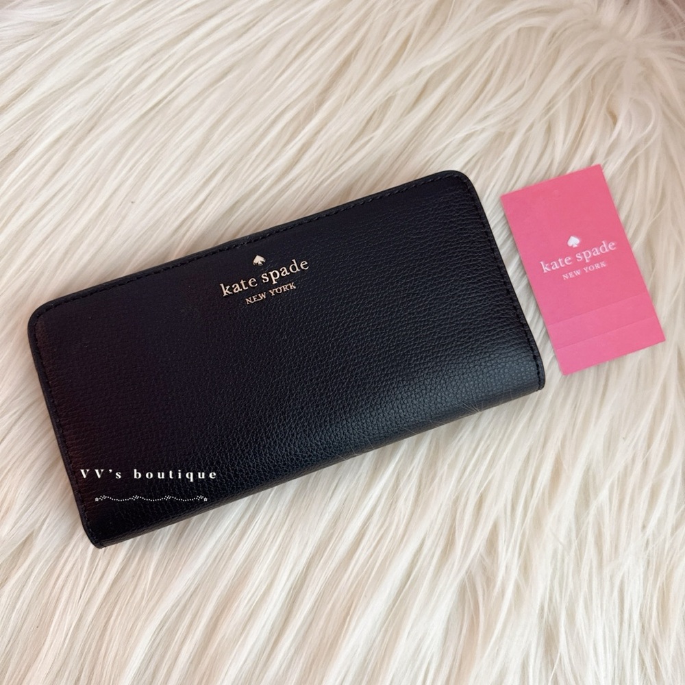 NWT Kate Spade Darcy Large Slim Bifold Wallet Grain Leather Black WLR00545 RARE
